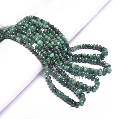 Natural Emerald Smooth Rondelle Gemstone Beads, 9/18" Fine Shaded Green Emerald Plain Handmade  Emerald Beads Necklace making Jewelry Crafts (AG 12333)