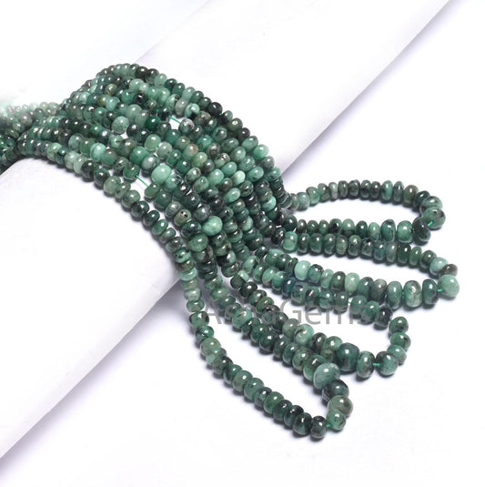 Natural Emerald Smooth Rondelle Gemstone Beads, 9/18" Fine Shaded Green Emerald Plain Handmade  Emerald Beads Necklace making Jewelry Crafts (AG 12333)