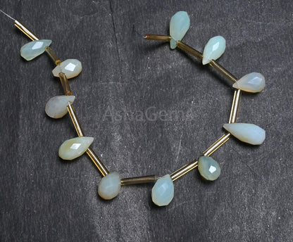 Beautiful Chalcedony faceted Drops Shape beads, Light Aqua Blue Chalcedony Indian Cut Handmade Teardrop bead, Chalcedony Bead Jewelry Crafts