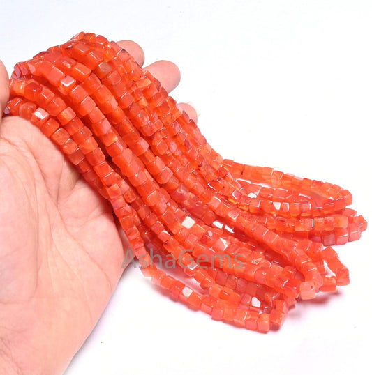 Beautiful Fine Orange Carnelian Smooth Box Gemstone Beads, Natural Carnelian Plain Handmade 3D Cube Box Carnelian Beads Jewelry making Craft
