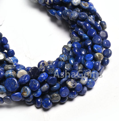 Natural Blue Lapis Smooth Coin Shape Gemstone Loose Beads,8" Lapis lazuli Plain Coin Handmade Straight Drill Beads, Lapis Bead Jewelry Craft