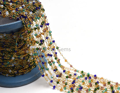 Beautiful Multi Color Hydro Faceted Rondelle Beads Rosary Chain,3mm Gold Plated Wire Wrap Beaded Handmade Chain Necklace Jewelry Making SALE