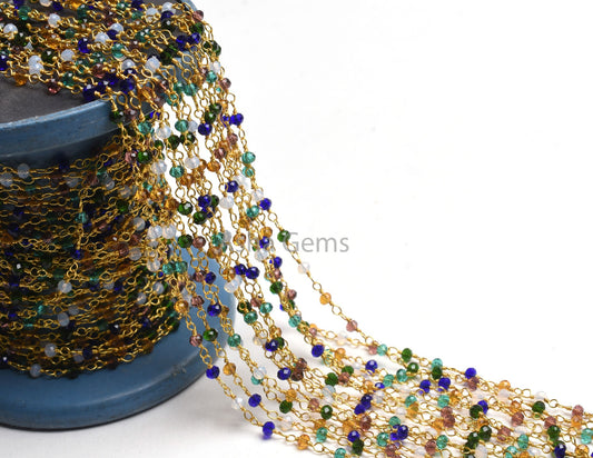 Beautiful Multi Color Hydro Faceted Rondelle Beads Rosary Chain,3mm Gold Plated Wire Wrap Beaded Handmade Chain Necklace Jewelry Making SALE