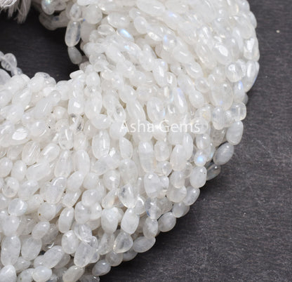 Natural Flash Rainbow Moonstone Smooth Nugget Beads,13"Strand Blue Fire White Rainbow Plain Tiny Tumble Handmade Gemstone Bead Jewelry Craft