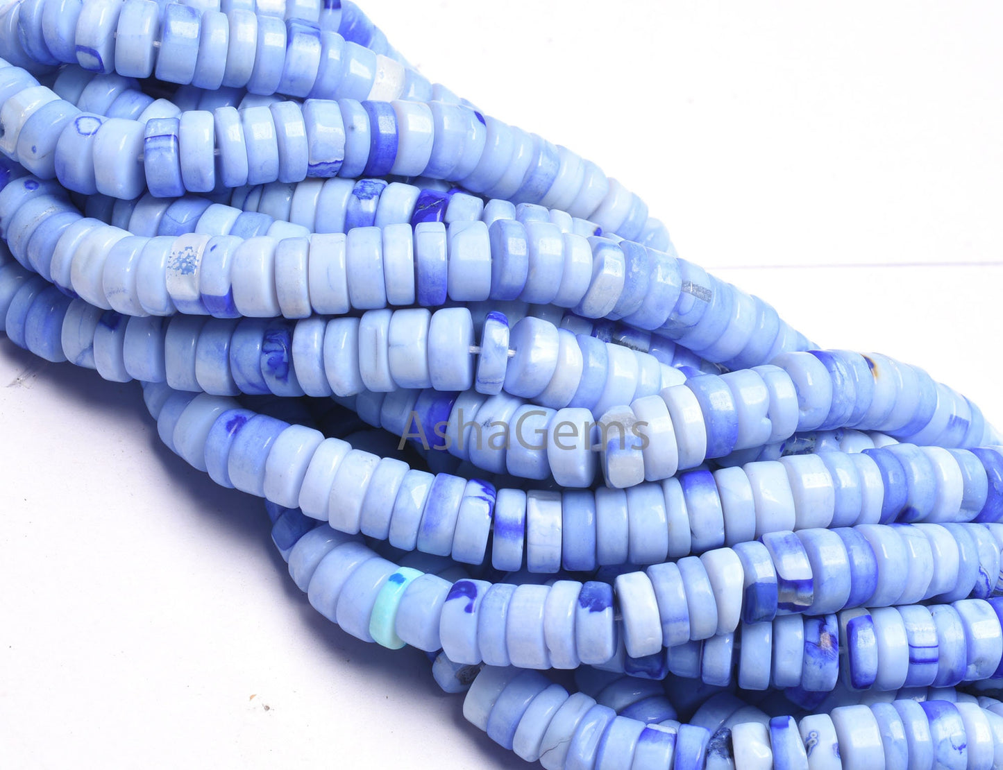 Shaded Blue Opal Smooth Heishi Tyre Beads, 8 mm Opal Beads, 8/16" Strand AAA Blue Opal Plain Handmade Tyre Gemstone Beads For Jewelry Crafts