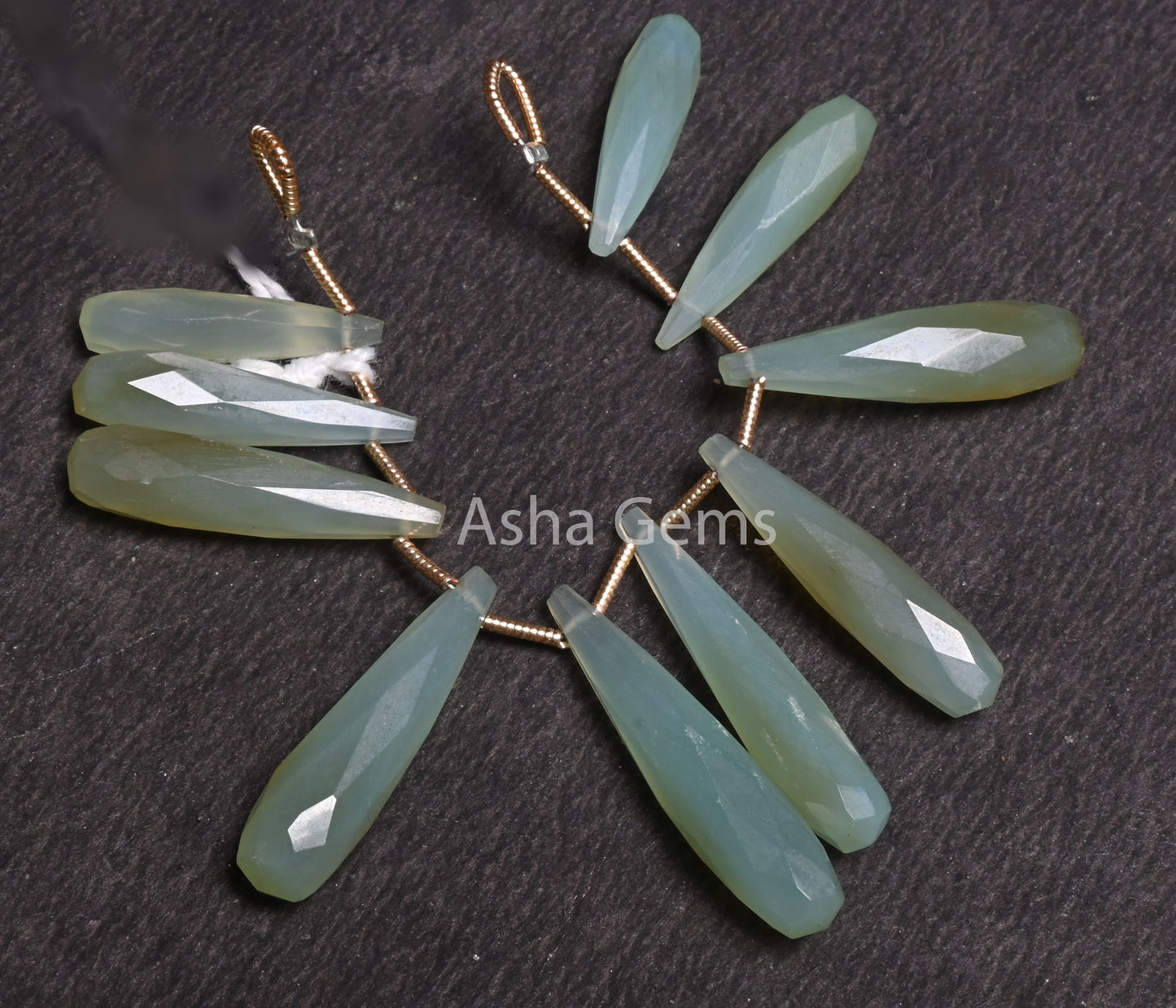 Fine Sea Green Chalcedony faceted Long Drops Gemstone Beads, Both Side Loop Opaque Aqua Chalcedony Fancy Pencil Teardrop Bead Jewelry Crafts