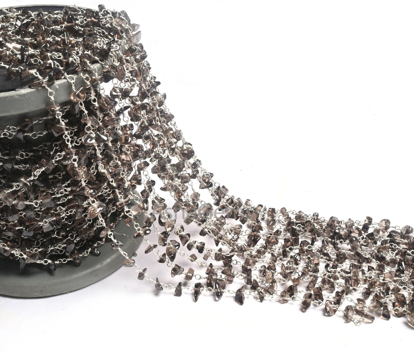 Beautiful Natural Smoky Uncut Chip Beads Rosary Chain By feet, Silver Plated Wire Wrap Quartz tiny nugget bead Handmade Gemstone Chain Craft
