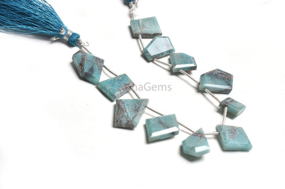 Natural Chrysocolla Fancy Uneven Flat Slice Shape Faceted Beads,10-16mm Blue Chrysocolla Beads Table Cut Side Drill Bead Jewelry Crafts SALE