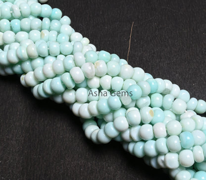 7mm Shaded Sky Blue Opal Smooth Rondelle Beads, Fine Peru Blue opal Beads, Beautiful Opal handmade Gemstone Loose Bead Necklace Jewelry SALE