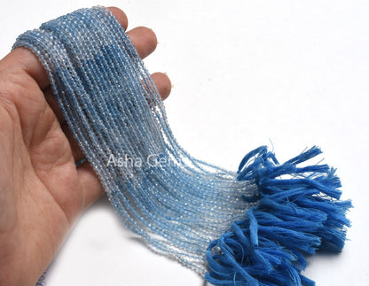 2.5 mm AAA Aquamarine Machine Cut Faceted Gemstone Beads, Natural Shaded Blue Aquamarine Micro Cut Rondelle Beads, Tiny Aquamarine Bead SALE