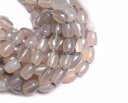 Light Grey Chalcedony Smooth Barrell Shape Gemstone Beads,8.5"Fine Chalcedony Uneven Handmade Barrell Straight Drill Chalcedony Bead Jewelry