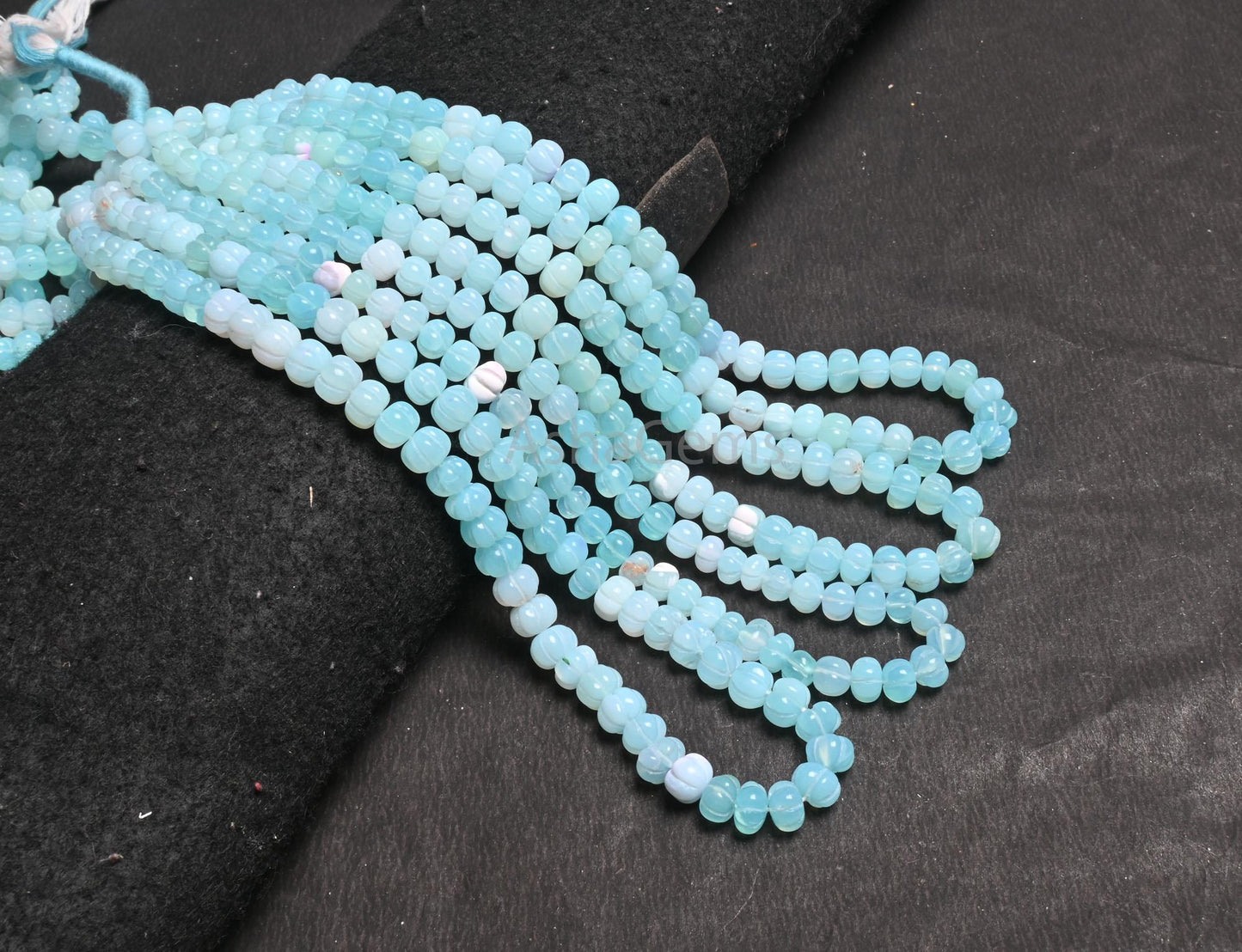 Fine Blue Peru opal carving Watermelon beads, Opal Hand Carved Gemstone Melon Beads Shaded Peruvian Opal Carve Pumpkin Bead Jewelry Necklace