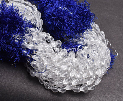 AAA Quality Crystal faceted Drops Straight Drill Beads,8"Strand Natural white Crystal Quartz Teardrop Machine Cut Gemstone Bead Jewelry SALE