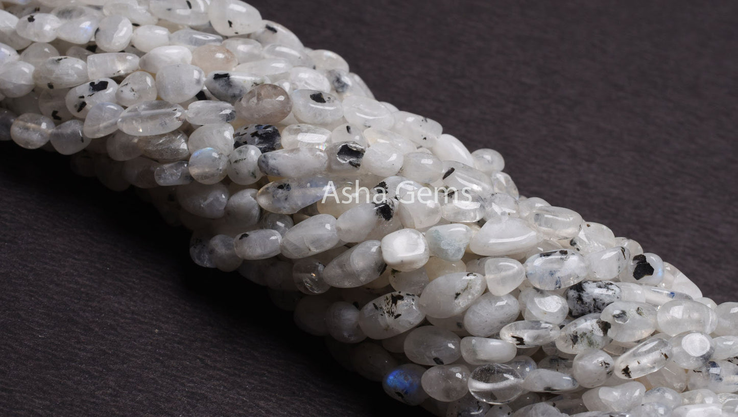 Natural Moss Rainbow Moonstone Nugget Shape Beads, Beautiful Rainbow Smooth Pebble Tiny Beads, Black Dot Rainbow Nugget Gemstone Beads SALE