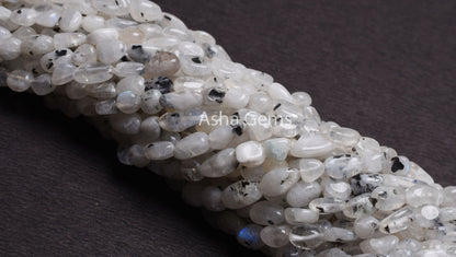 Natural Moss Rainbow Moonstone Nugget Shape Beads, Beautiful Rainbow Smooth Pebble Tiny Beads, Black Dot Rainbow Nugget Gemstone Beads SALE