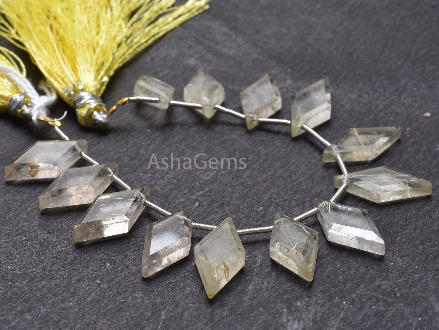 Natural Golden Rutile Quartz Faceted Rhombus Shape Gemstone Beads,9-18mm Fine Rutile Fancy Rhombus Straight Drill Bead Jewelry making Crafts