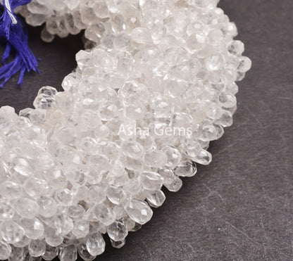 White Crystal Quartz Faceted Drops Gemstone Beads, Natural Crystal Teardrop Briolette Side Drill Beads, Fine Crystal Bead Jewelry Craft SALE