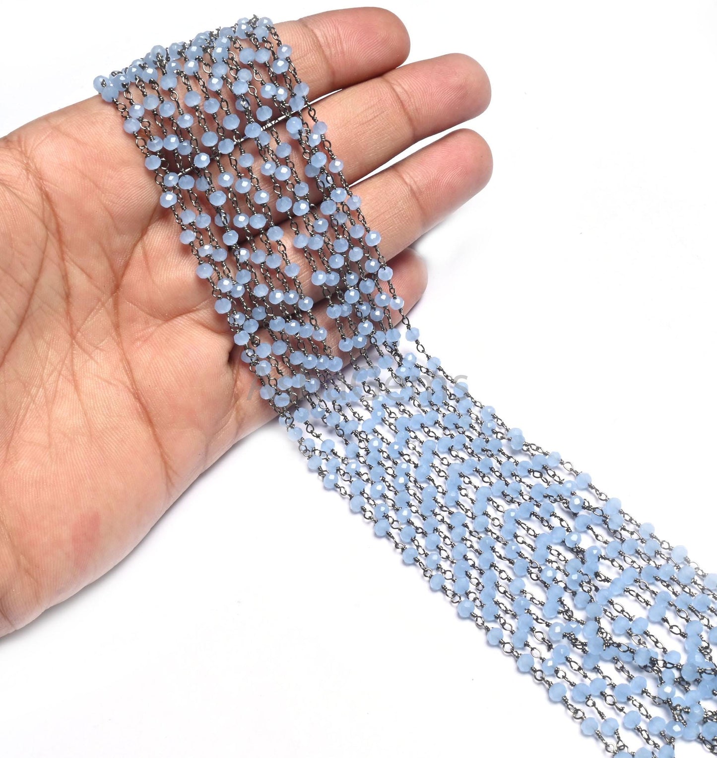 Fine Aqua Blue Chalcedony Hydro Rondelle Faceted Beads Rosary Chain,3mm Black Metal Plated Wire Wrap Beaded Gunmetal Chains Jewelry Necklace
