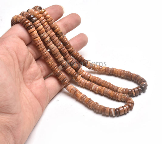 8 mm Beautiful Shaded Brown Opal Smooth Tyre Shape Beads, Chocolate color Opal Handmade Plain Flat Tyre Gemstone Opal Beads Necklace Jewelry