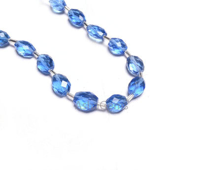 AAA Indigo Blue Color Hydro fancy Puff Oval Checker Cut Beads,10" Translucent Blue Hydro faceted Oval Briolette handmade Beads Jewelry Craft