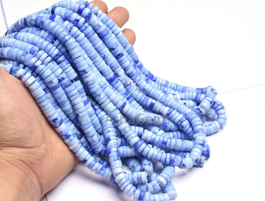 Shaded Blue Opal Smooth Heishi Tyre Beads, 8 mm Opal Beads, 8/16" Strand AAA Blue Opal Plain Handmade Tyre Gemstone Beads For Jewelry Crafts