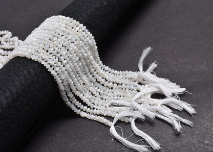 14"Strand Natural Flash Rainbow Moonstone Smooth Button Shape Gemstone Beads, White Rainbow Handmade Button Center Drill Beads Jewelry Craft