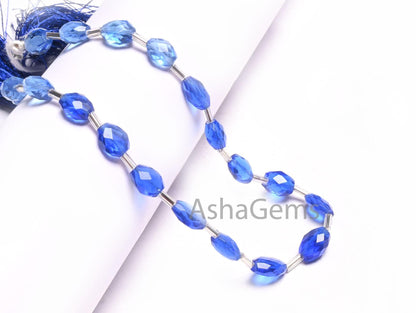 AAA Quality Shaded Blue Hydro Oval Shape Checker Cut Beads,10" Blue Quartz Hydro faceted fancy Oval Briolette handmade Beads Jewelry Crafts