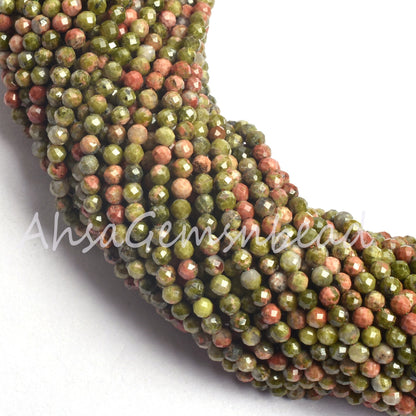 2mm Beautiful Unakite Micro Cut Faceted Gemstone Tiny Beads,13"Strand AAA Quality Unakite Machine Cut Rondelle Shape Bead Jewelry Craft SALE
