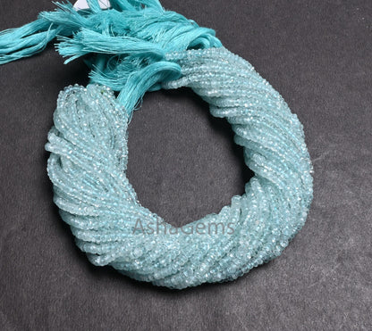 Fine Genuine Aquamarine Faceted Rondelle Beads,4-4.5mm Natural Blue Aquamarine Indian Machine Cut Gemstone Aquamarine Beads Jewelry Necklace