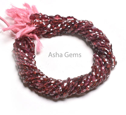 Fine Pink Garnet faceted Indian Cut Oval Handmade Gemstone beads, Natural Garnet Oval Briolette Hand cut Straight Drill bead Jewelry Crafts