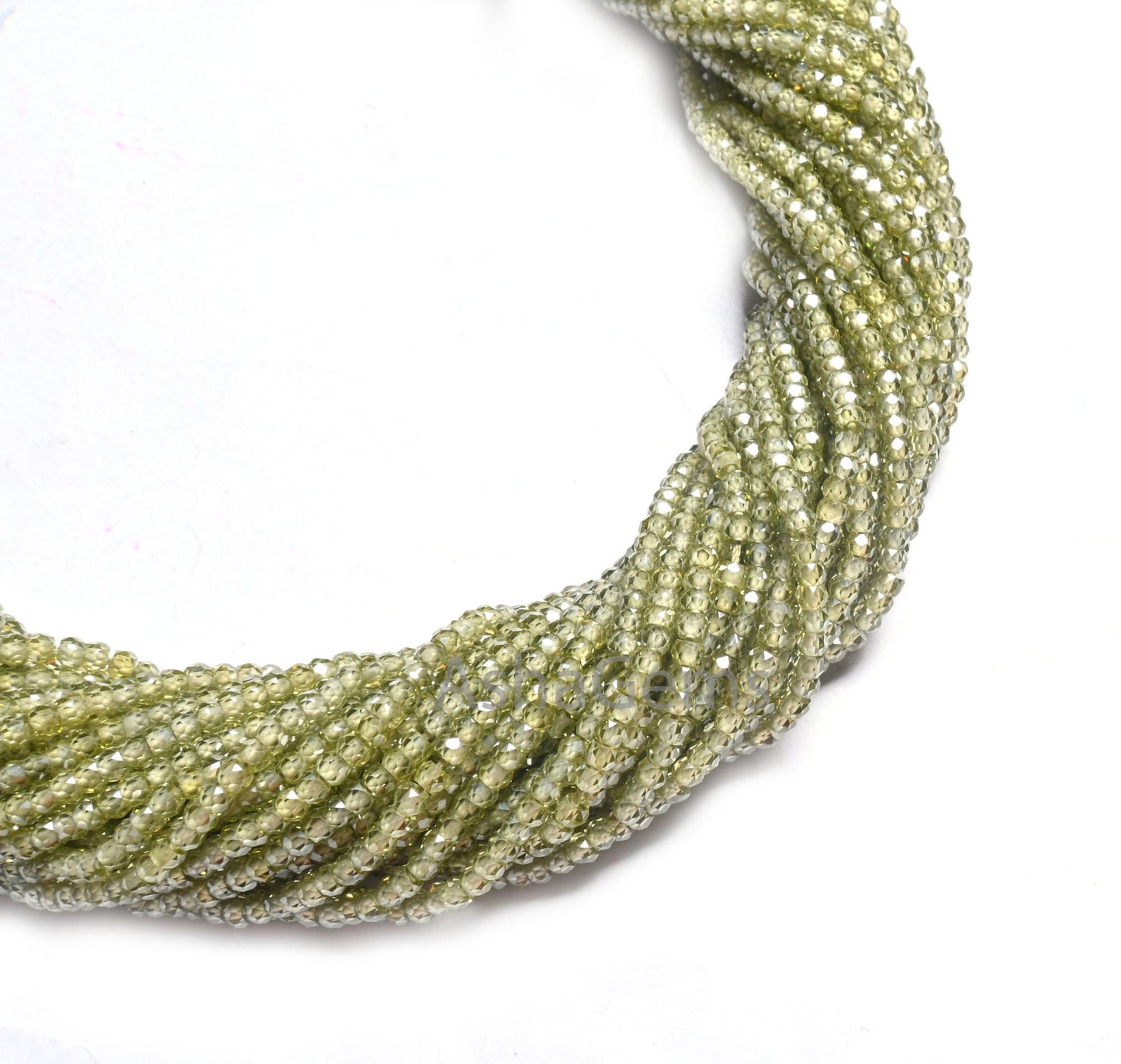 2.5mm Beautiful Green Zircon Micro Faceted Rondelle Beads,13" AAA Peridot Green Cubic Zircon machine Cut Zircon Tiny Bead Jewelry Craft SALE