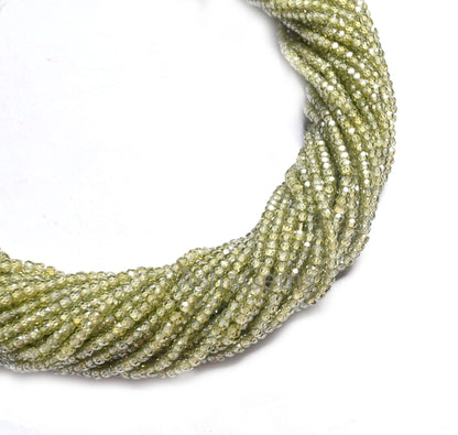 2.5mm Beautiful Green Zircon Micro Faceted Rondelle Beads,13" AAA Peridot Green Cubic Zircon machine Cut Zircon Tiny Bead Jewelry Craft SALE
