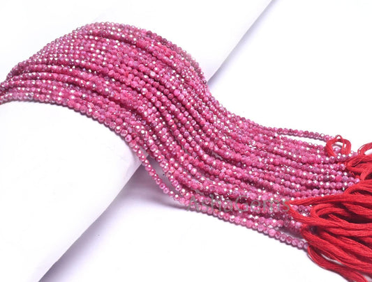 AAA Moonstone Pink Coated Micro Faceted Beads, 2.8-3 mm Natural Moonstone Pink Coated Machine Cut Rondelle Moonstone Gemstone Beads Jewelry