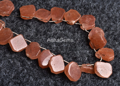 Natural Peach Moonstone Slice Rough Beads, Pink Moonstone Smooth Raw uneven Shape Beads, Gemstone Polish Flat Slice Beads Boho Jewelry Craft