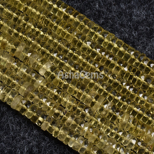 Lemon Quartz Faceted Heishi Tyre Beads,16" Strand Natural Yellow Green Lemon Wheel Shape Beads Gemstone Flat Tyre Faceted Beads For Jewelry