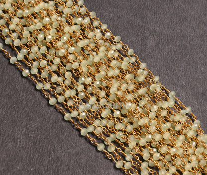 1,3,10,50 Feet Bulk Roll Green Prehnite Hydro Faceted Beads Rosary Chain Gold Plated Wire wrapped Beaded Chain Rosary Handicraft DIY Crafts