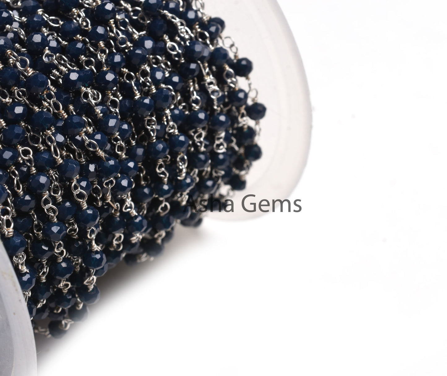 1,3,5,10 Ft Blue Sapphire Hydro Faceted Rondelle Beaded Rosary Chain,Silver,Black Plated Wire,Jewelry Making Chain 3-3.5mm,Bulk Crafts Chain