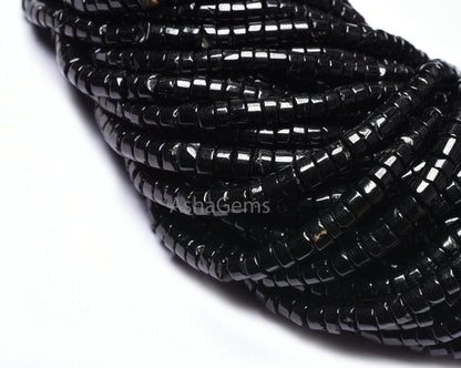 AAA Quality Black Spinel Smooth Wheel Shape Beads, Spinel Tyre Beads,4,5 mm Black Gemstone Center Drill Beads For Necklace Jewelry Making