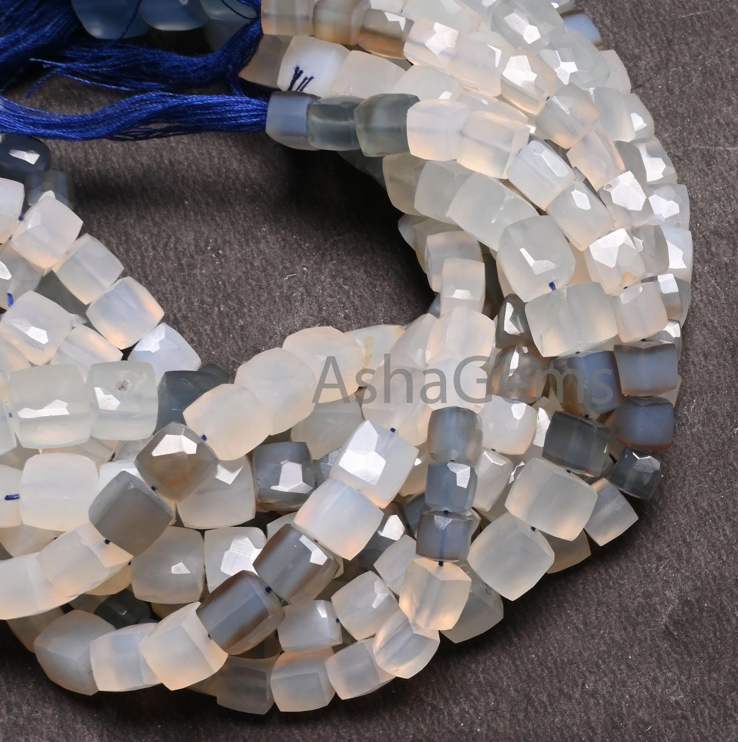 Fine Quality Shaded White Grey Chalcedony Faceted 3D Cube Box Gemstone Beads,8" Chalcedony Box Shape Indian Cut Chalcedony Bead Jewelry SALE