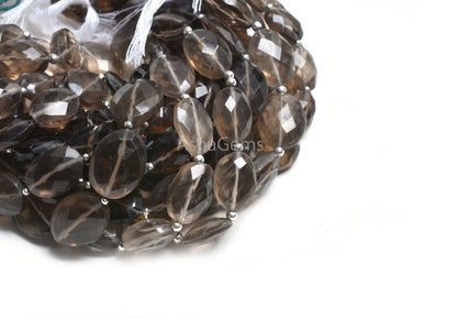 Beautiful Smoky Quartz Indian Cut Oval Straight Drill Beads,8" Strand Natural Smoky Faceted Oval Briolette Gemstone Bead Jewelry Making SALE
