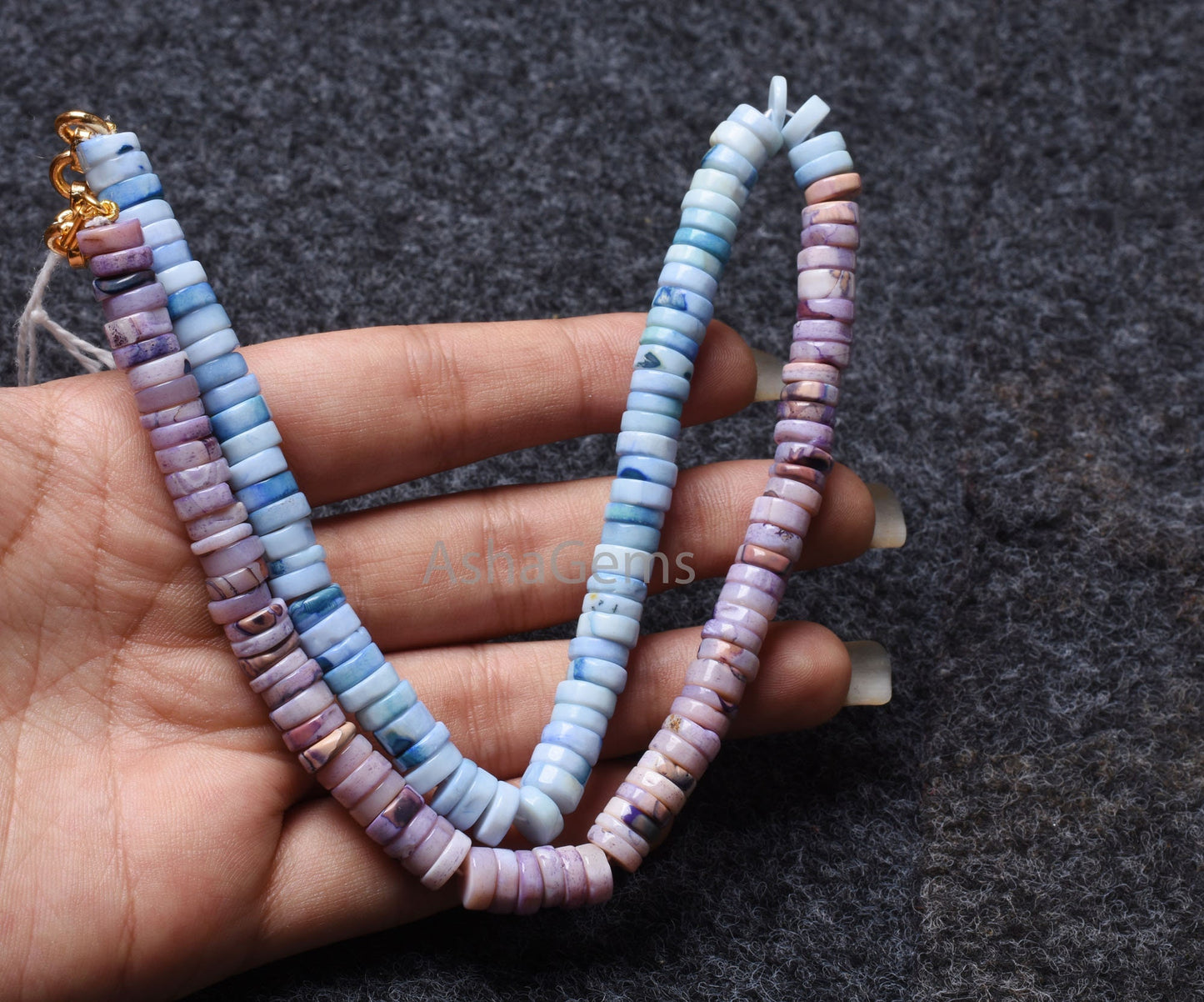 beautiful Opal Smooth Tyre Shape gemstone Beads necklace,8 mm Shaded Sky Blue-Lavender Opal Plain Handmade Flat Tyre Opal bead Necklace SALE
