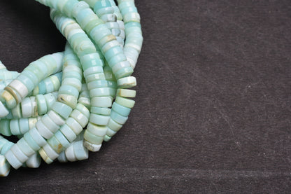 8mm Peru Sky Blue Opal Smooth Tyre Shape Handmade Gemstone Beads Light Blue Opal Plain Heishi Tyre Center Drill Opal Bead Jewelry Craft SALE