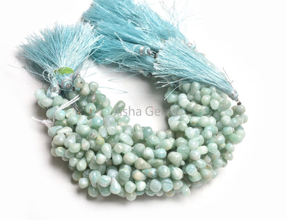 Blue Amazonite Smooth Drops Shape Gemstone Beads,8" Strand Natural Amazonite Side Drill Teardrop Handmade Bead, Amazonite Beads Jewelry Sale