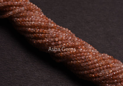 AAA Quality Natural sunstone Micro Cut Beads,2.2mm Red Orange Sunstone Machine Cut Gemstone Tiny Beads,13" Strand Real Sunstone Bead Jewelry