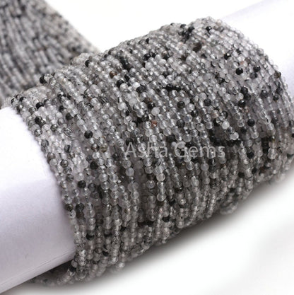 2.5 mm Natural Black Rutile Faceted Micro Cut Gemstone Beads.12.5" Strand Black Rutile Rondelle Machin Cut  Beads, Black Rutile Bead Jewelry