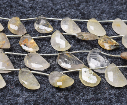Natural Golden Rutile Fancy D Shape Faceted Gemstone Beads,7" Strand Rutile Half Moon Briolette Side Drill Beads, Golden Rutile Bead Jewelry
