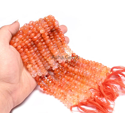 Natural Carnelian Smooth Rondelle Shape Beads,10" Shaded Red Orange Carnelian Plain Handmade Gemstone Loose Bead Carnelian Bead Jewelry SALE