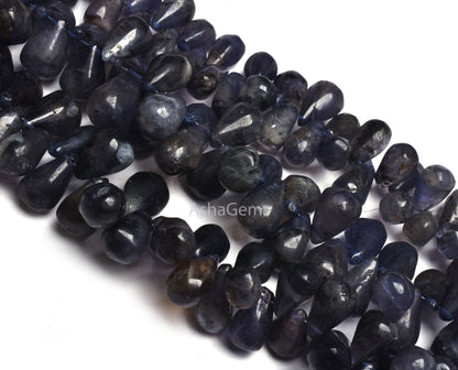 8 Inch Full Strand Blue Iolite Smooth Drops Shape beads, Natural Iolite Beads. handmade Teardrop Gemstone Bead For Jewelry Making Craft SALE