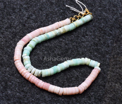 Multi Pink-Blue Opal Smooth Tyre Shape Gemstone beads,8 mm Double Color opal Beads Necklace Shaded Light Pink Sky Blue Opal Heishi Tyre bead
