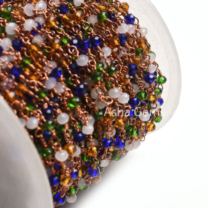 3,10,50Feet Multi Color Disco Hydro Faceted Beads Rosary Chain Rose Gold Plated Wire Wrap Copper Metal Chain Jewelry Making Craft Chain SALE
